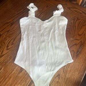Blue Rain White Ribbed Bodysuit